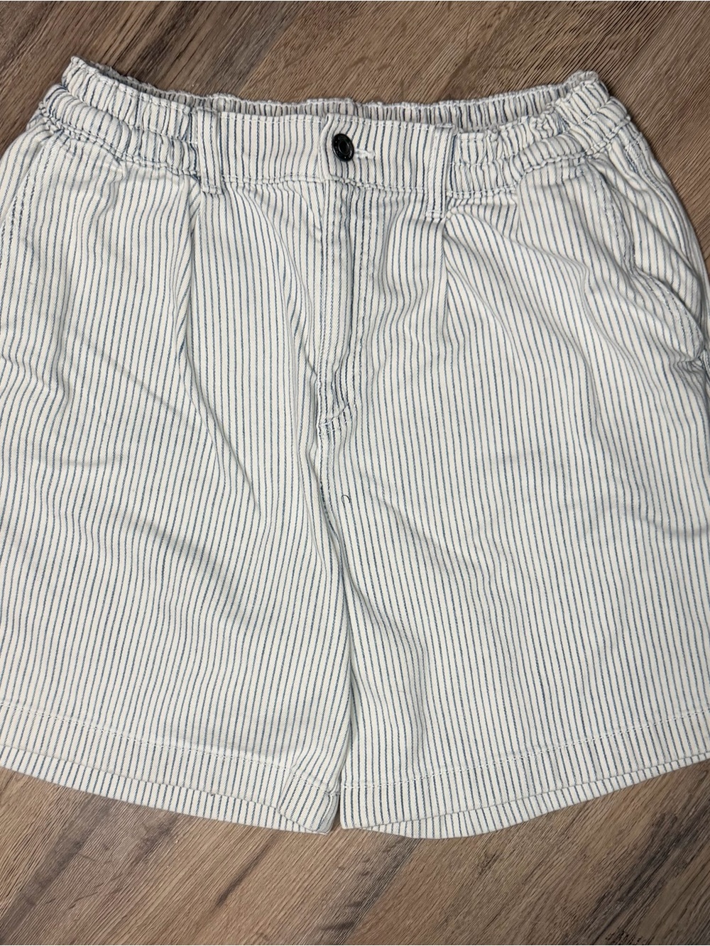 aerie White Shorts with Thin Blue Stripes